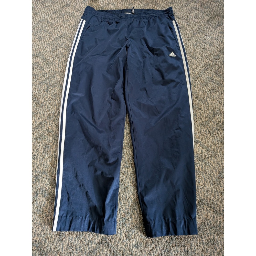 Adidas Climalite Navy Blue Track Pants White 3 Stripe Mesh Lined Mens XL